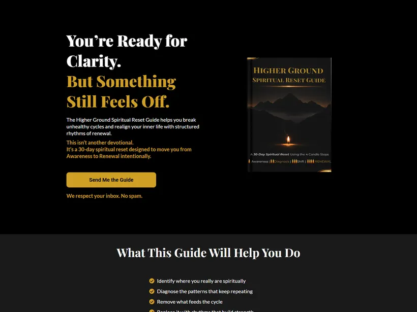 Higher Ground Spiritual Reset Guide landing page